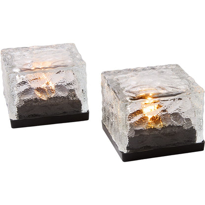 Solar LED Glass Ice Cube Blocks Set of 2