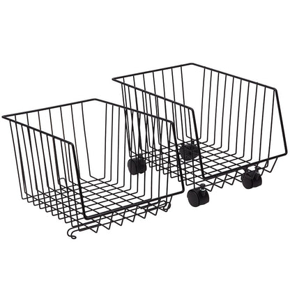 Metal Deep Stackable Storage Bins with Wheels - Kitchen or Bathroom