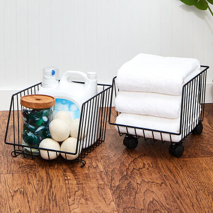 Metal Deep Stackable Storage Bins with Wheels - Kitchen or Bathroom