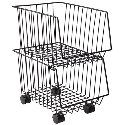 Metal Deep Stackable Storage Bins with Wheels - Kitchen or Bathroom
