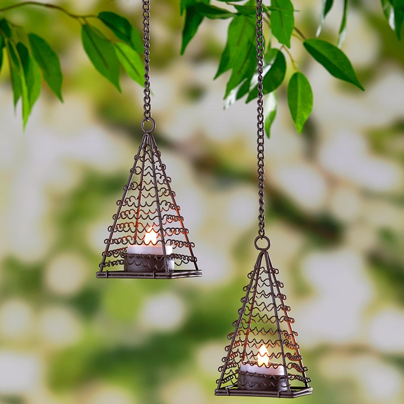 Elegant Solar Tea Light Danglers Set of 2#select-design_pyramids