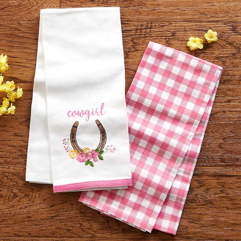 Cowgirl Themed Embroidered Kitchen Towels, Set of 2#select-towels_cowgirl