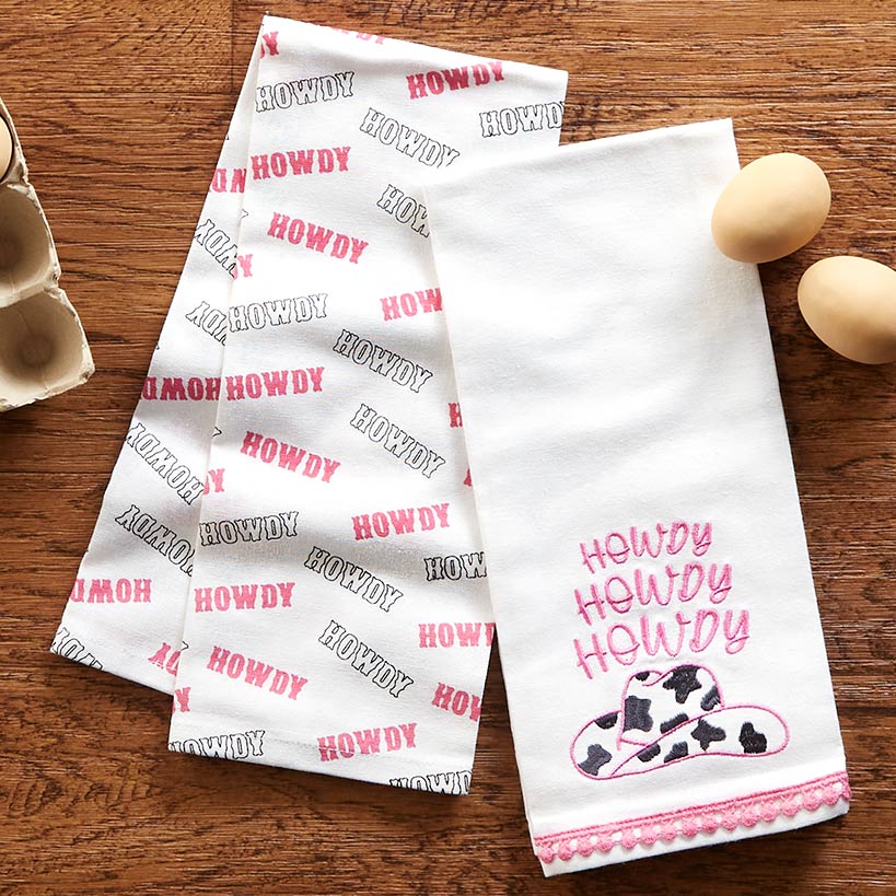 Cowgirl Themed Embroidered Kitchen Towels, Set of 2#select-towels_howdy-howdy