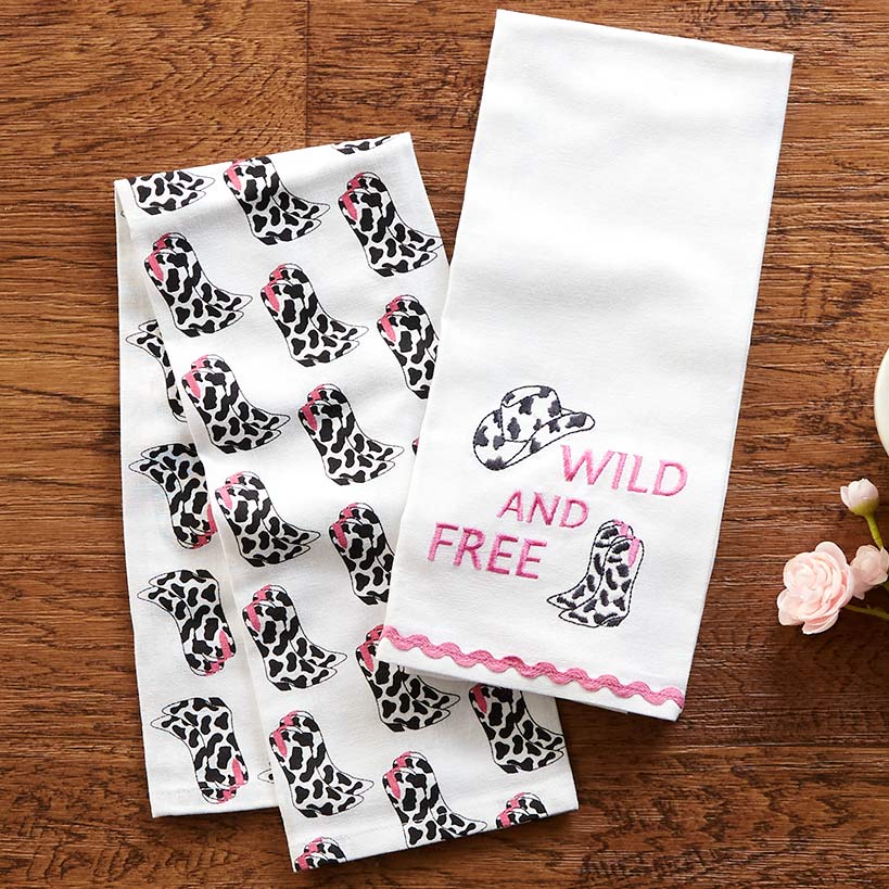 Cowgirl Themed Embroidered Kitchen Towels, Set of 2#select-towels_wild-and-free