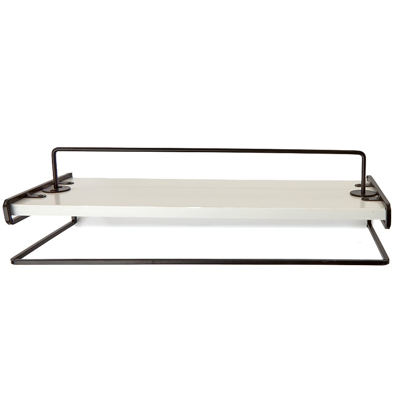 Floating Wall Mounted White Shelves with Metal Bar - Set of 2