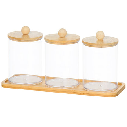 Bathroom Coutertop Clear Canisters with Bamboo Tray