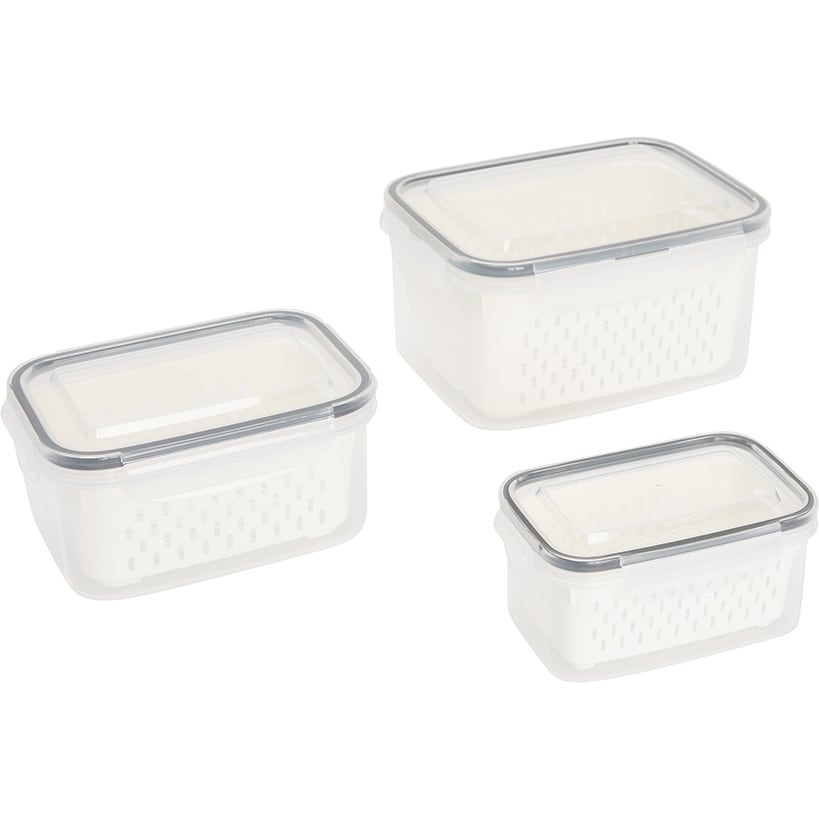 Food Storage Fridge Containers with Colanders Set of 3