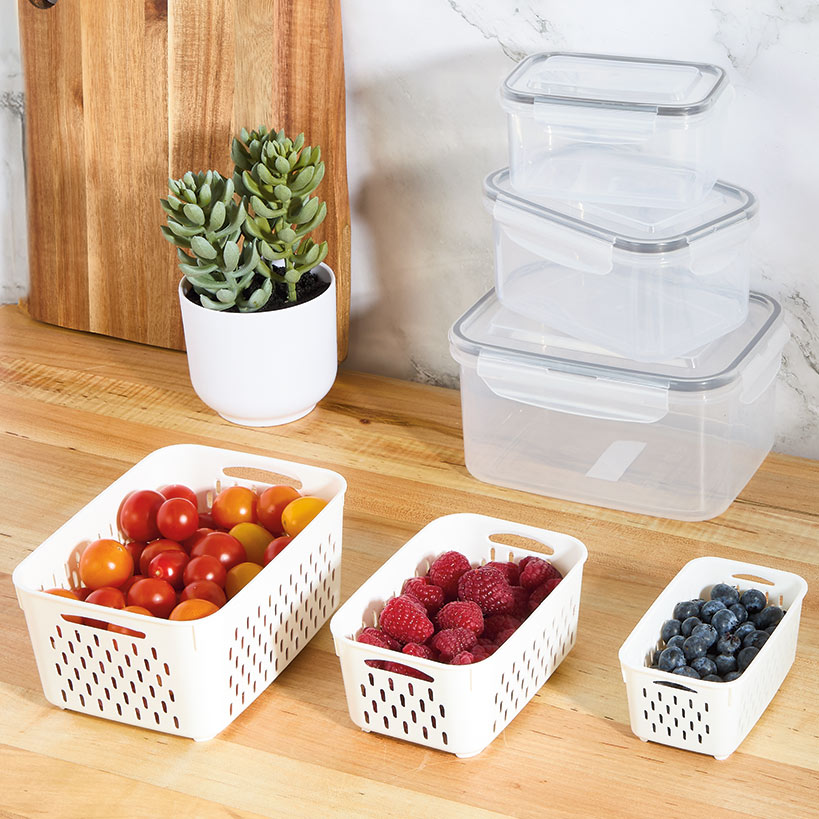 Food Storage Fridge Containers with Colanders Set of 3