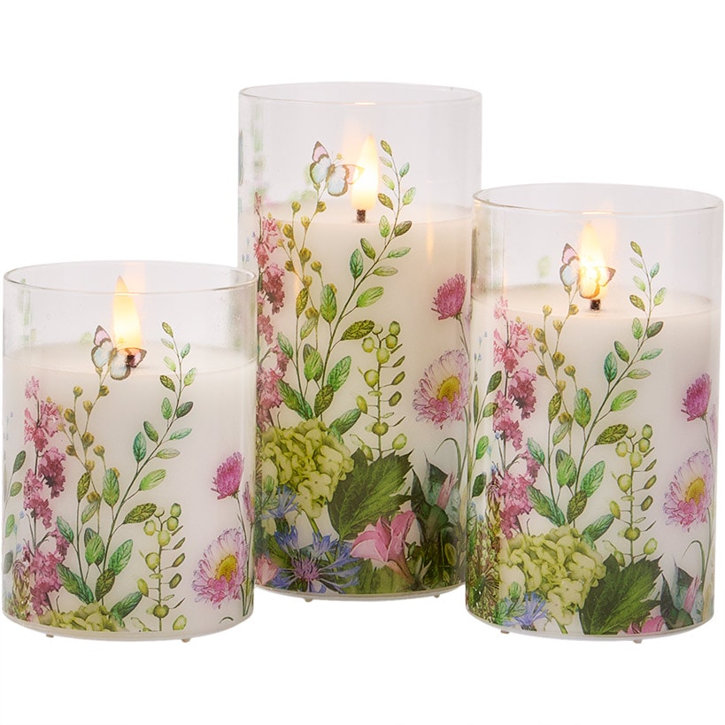 Candles LED In Glass Holder Lemon or Wildflower Set of 3