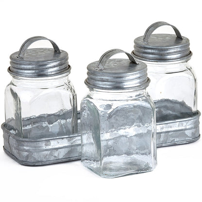 Set of 3 Glass Canisters in Tray