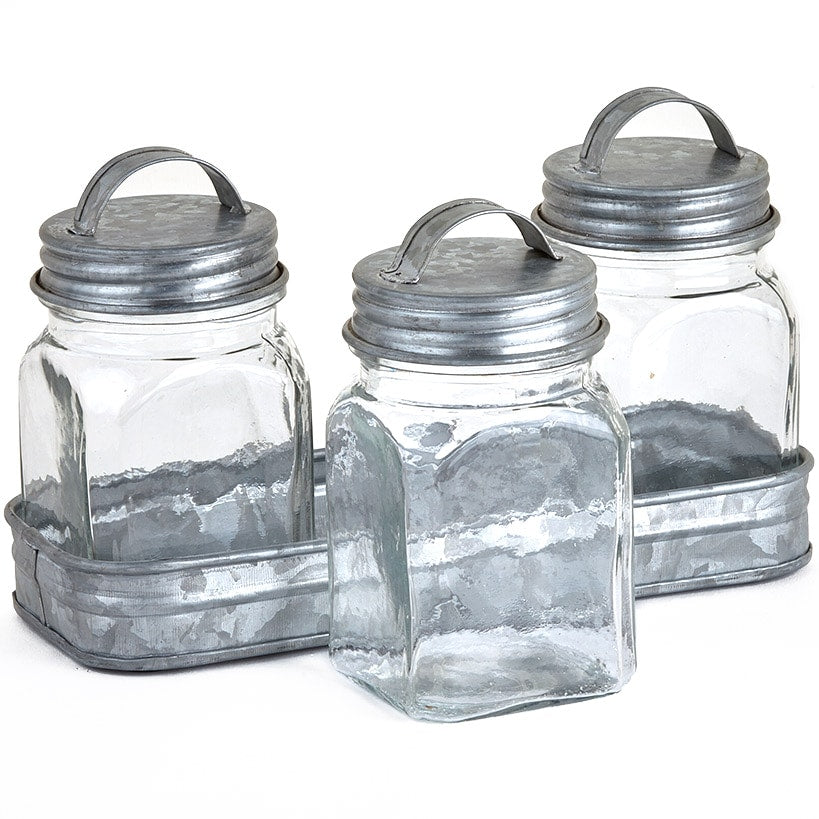 Set of 3 Glass Canisters in Tray