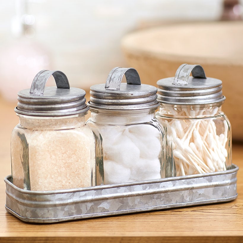 Set of 3 Glass Canisters in Tray
