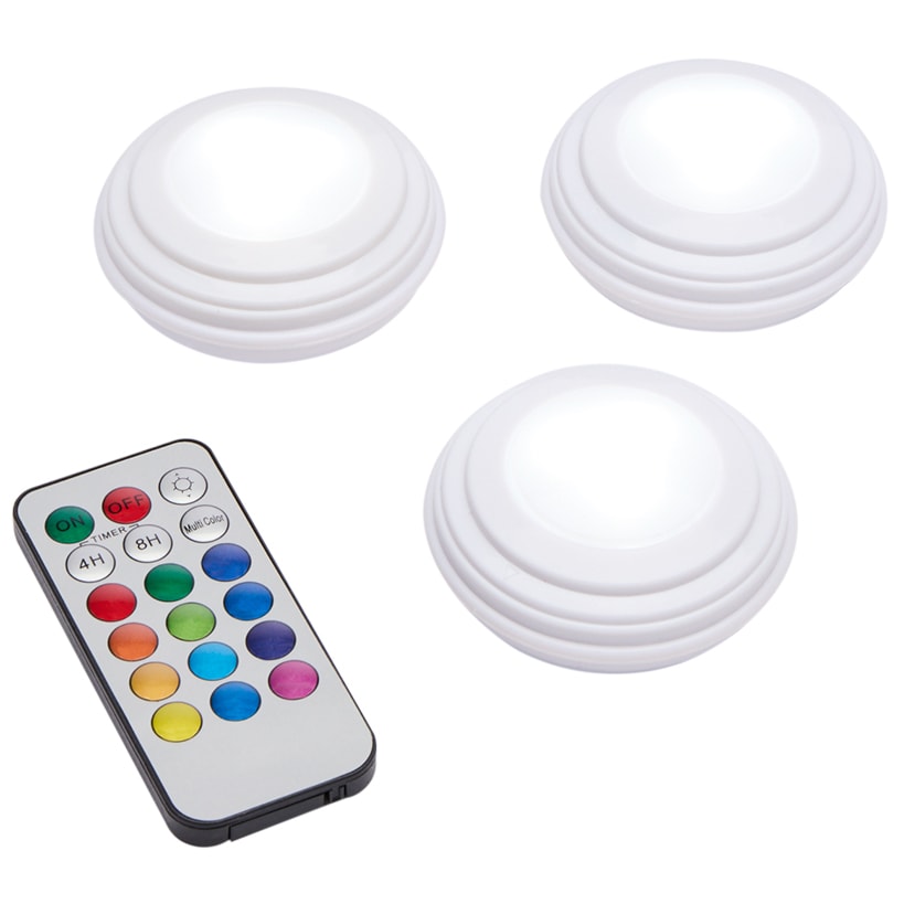 Wireless LED Color-Changing Puck Lights With Remote Set of 3