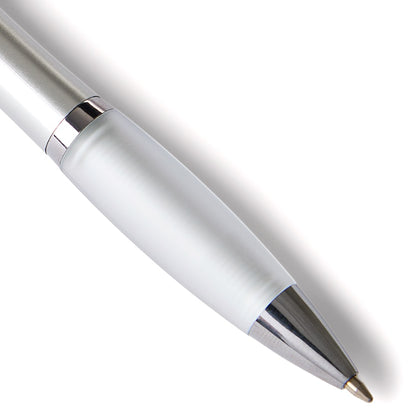 Pen with Rubber Grip Silver with Blue Ink Set of 8