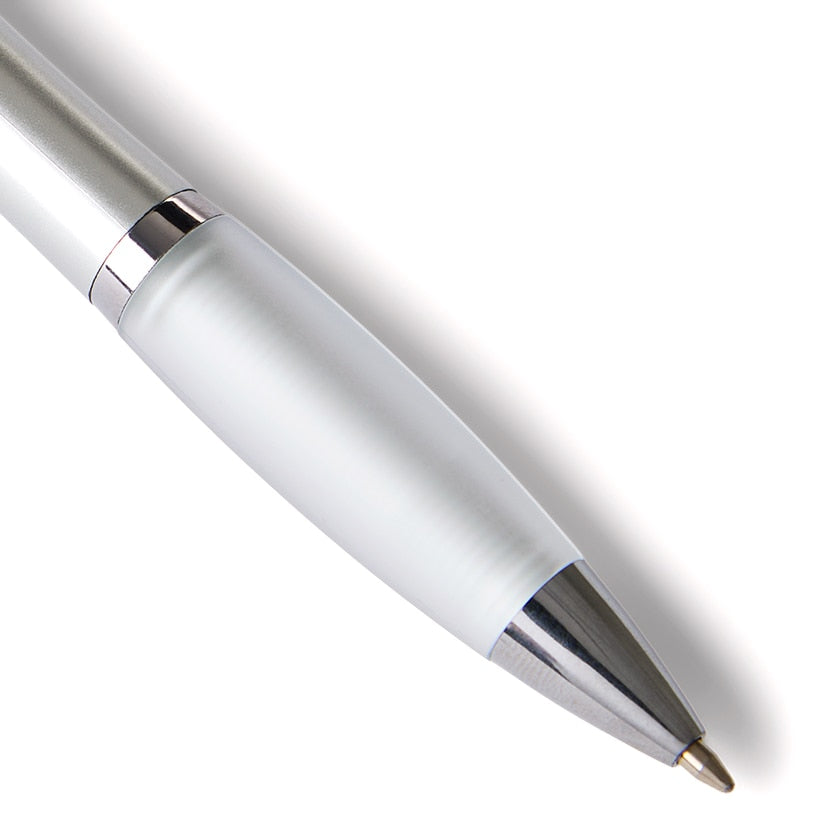 Pen with Rubber Grip Silver with Blue Ink Set of 8