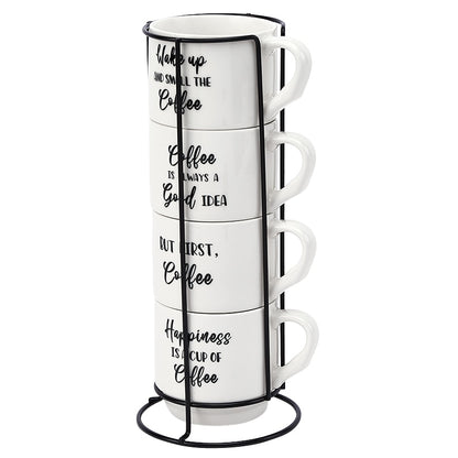 Stoneware Stackable Coffee Mug Set with Stand
