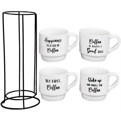 Stoneware Stackable Coffee Mug Set with Stand