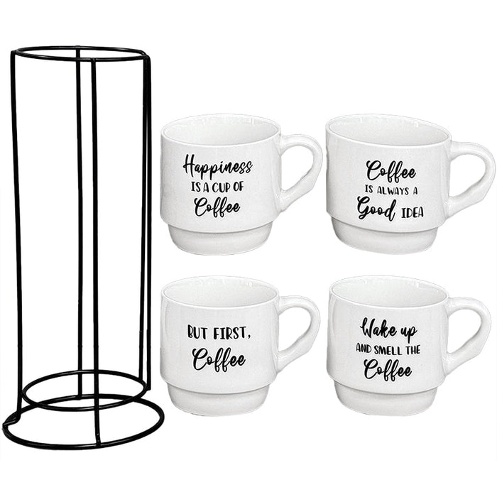 Stoneware Stackable Coffee Mug Set with Stand | The Lakeside Collection