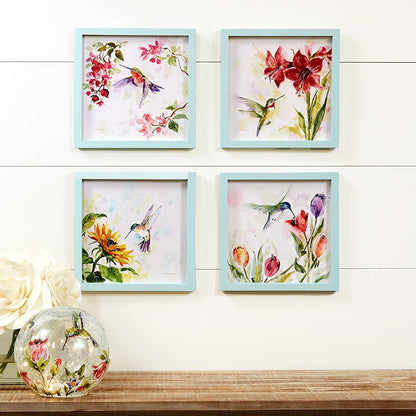 Framed Wall Art - Hummingbird, Butterfly, or Seashell Theme - 4 Pc