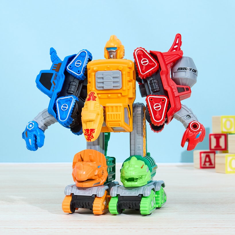 Diecast Transforming Robots Set - Dinosaur to Truck Fun with 360º Rotation