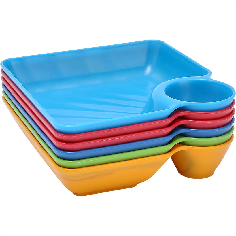 Multicolored Chip and Dip Set of 6 Divided Individual Snack Trays
