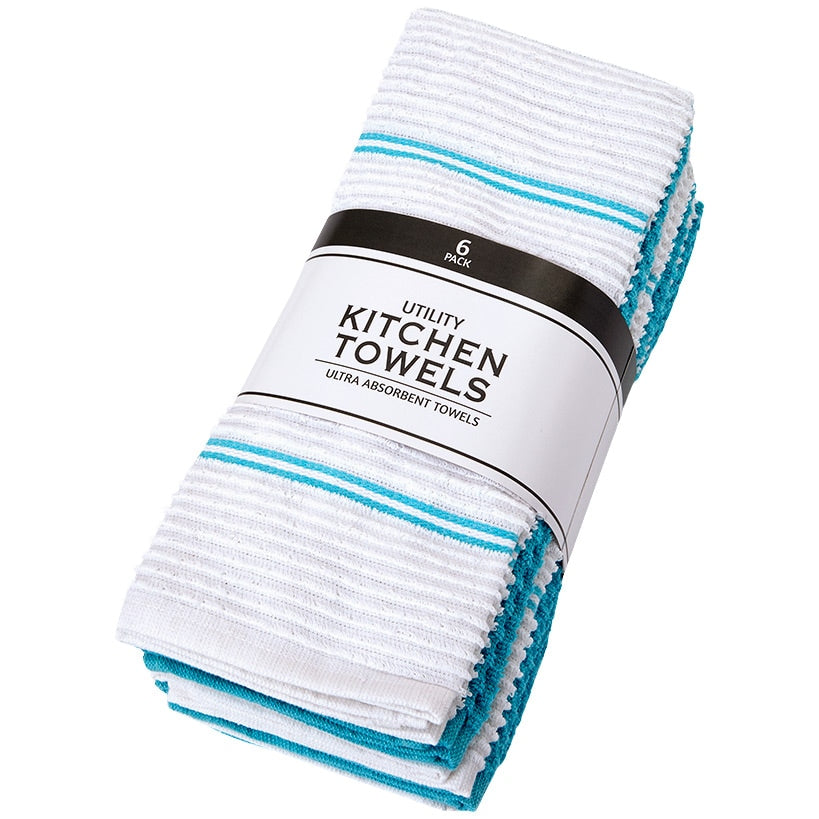 Solid and Patterned Kitchen Towel Bundle 100% Cotton, Set of 6#select-color_aqua