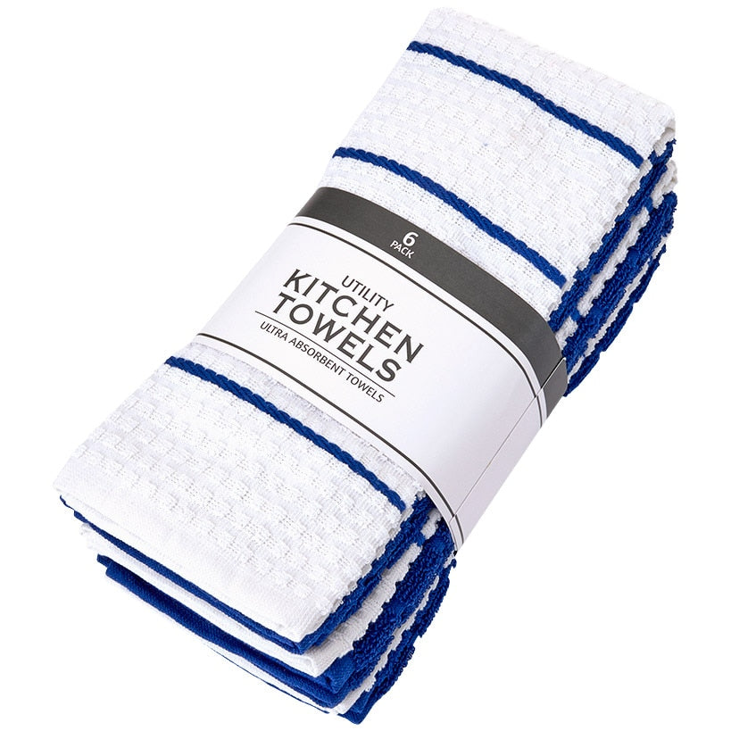 Solid and Patterned Kitchen Towel Bundle 100% Cotton, Set of 6#select-color_blue