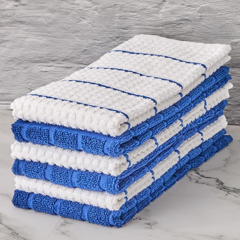 Solid and Patterned Kitchen Towel Bundle 100% Cotton, Set of 6#select-color_blue