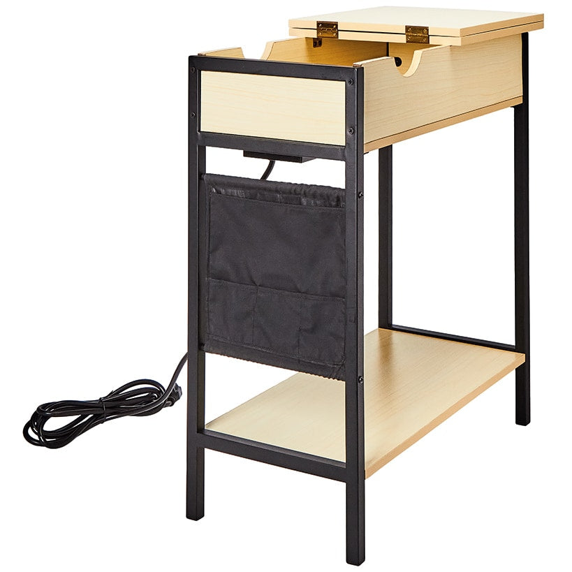 Accent Storage Side Table with Flip-Top and Charging Outlet