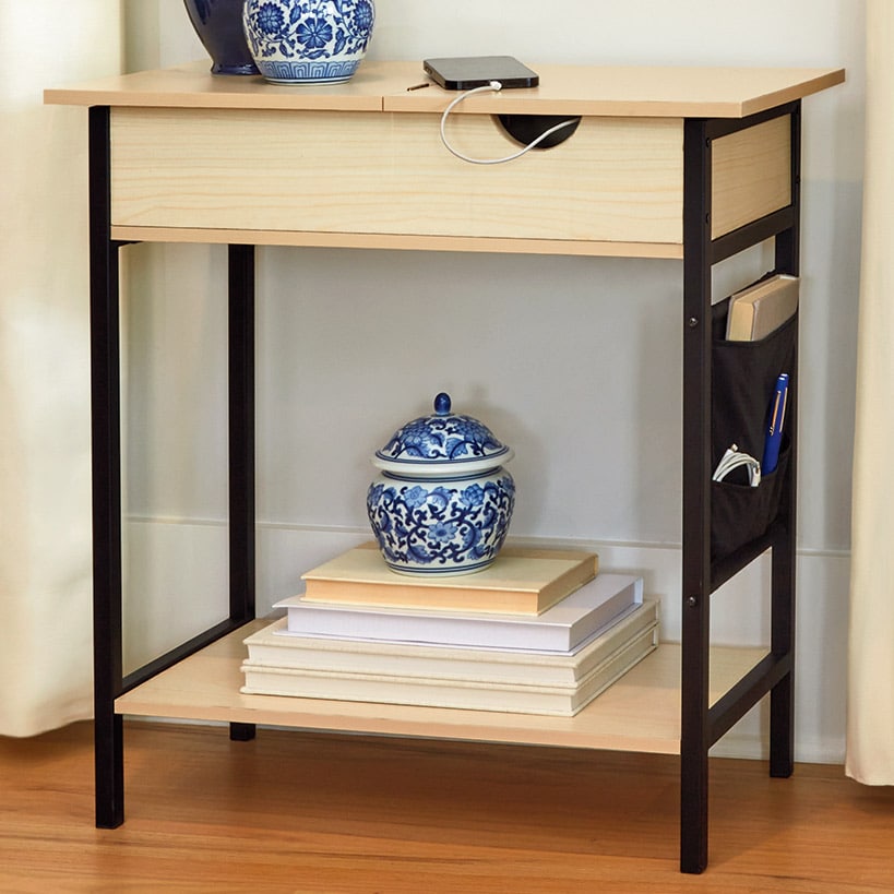 Accent Storage Side Table with Flip-Top and Charging Outlet