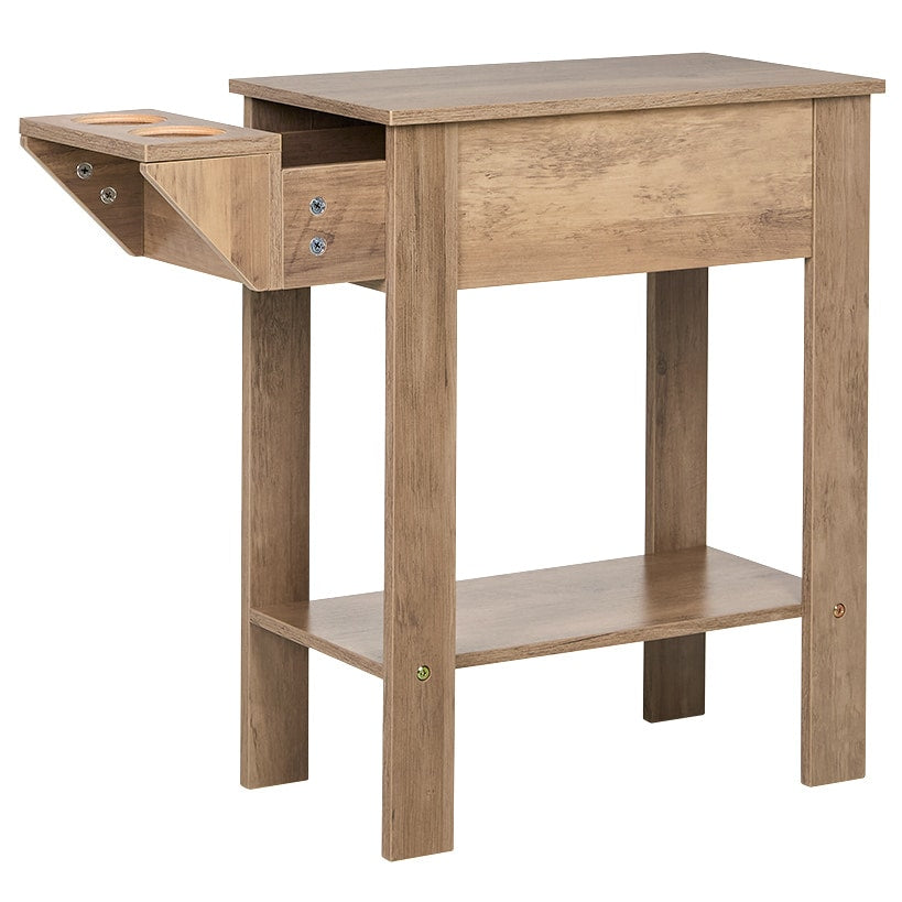 Small Space Side Table with Drink Holders 20”W x 11”D x 24” H