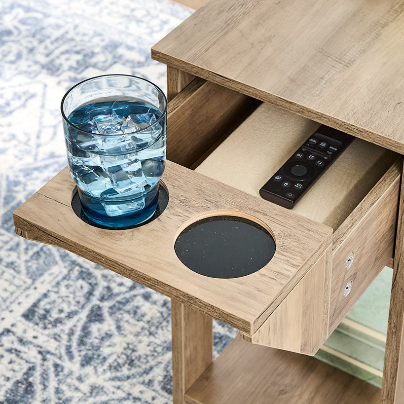Small Space Side Table with Drink Holders 20”W x 11”D x 24” H