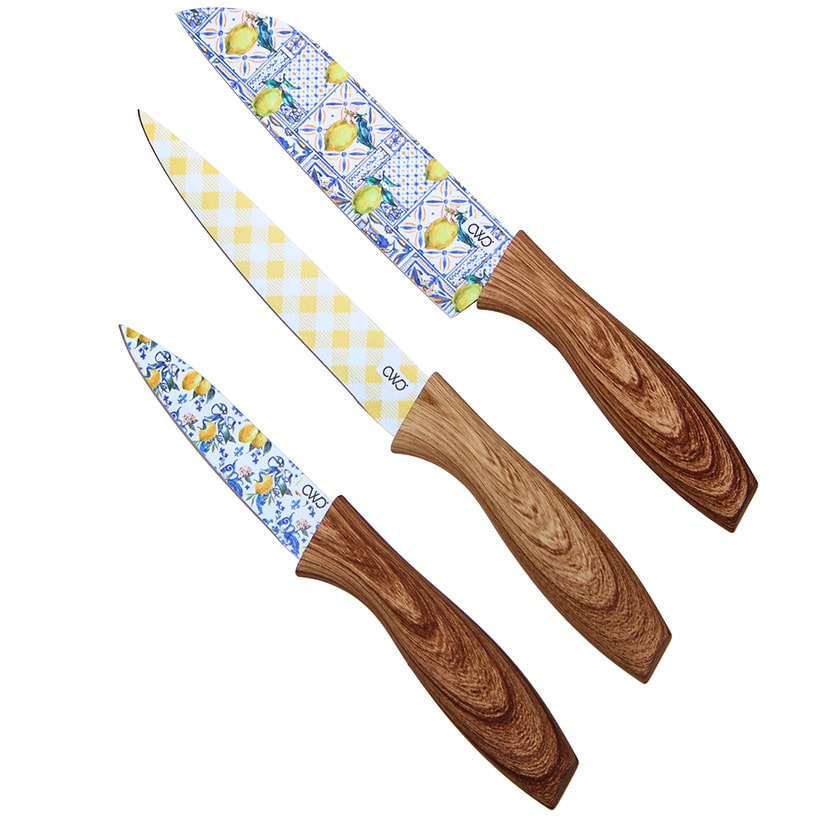 Kitchen Knife Set with Sheaths - Lemon Print