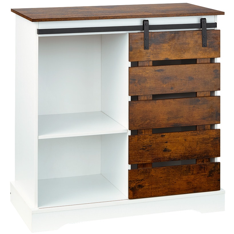 Two Tone Slidling Door Storage Cabinet with Shelves 31.5"H