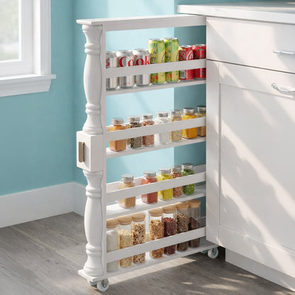 Slim Wooden Spice Rack Cabinet with Wheels - Black, Walnut or White