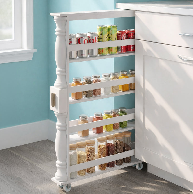 Slim Wooden Spice Rack Cabinet with Wheels - Walnut, White, Black | The ...