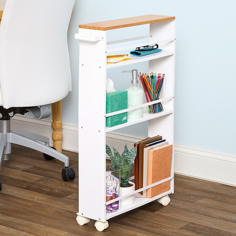 Slim Rolling Storage Cart with Handle 4 Tier