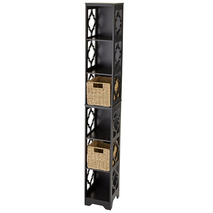Slim Wood Storage Tower with Decorative Open Display Sides - 6-Tier