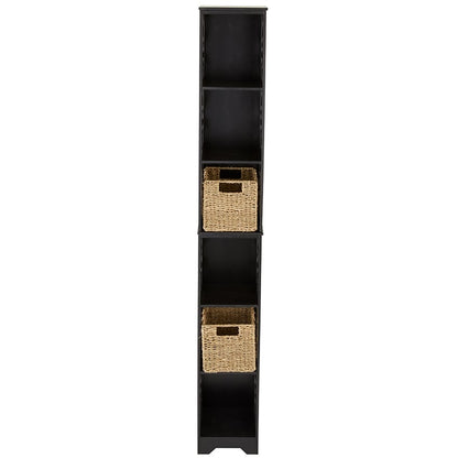 Slim Wood Storage Tower with Decorative Open Display Sides - 6-Tier