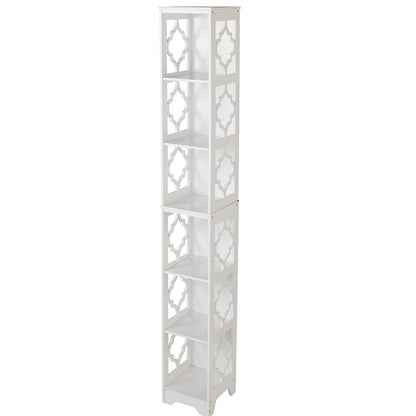 Slim Wood Storage Tower with Decorative Open Display Sides - 6-Tier