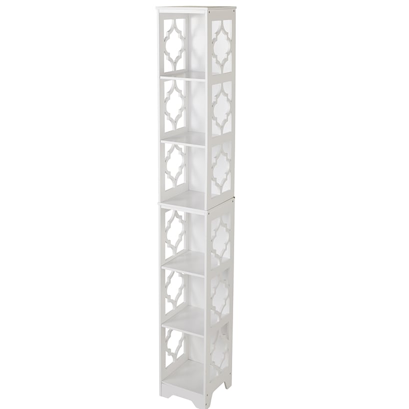 Slim Wood Storage Tower with Decorative Open Display Sides - 6-Tier