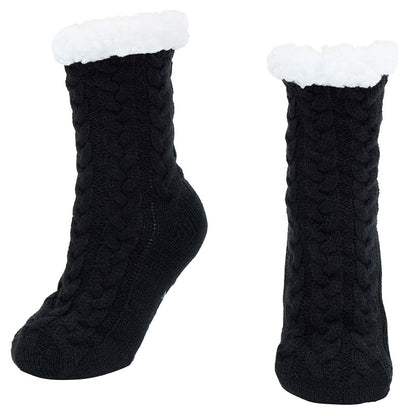 Women's Fleece-Lined Knitted Slipper Socks with Grippers