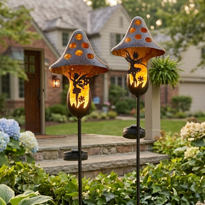 Solar Mushroom Stake With Fairy Accent
