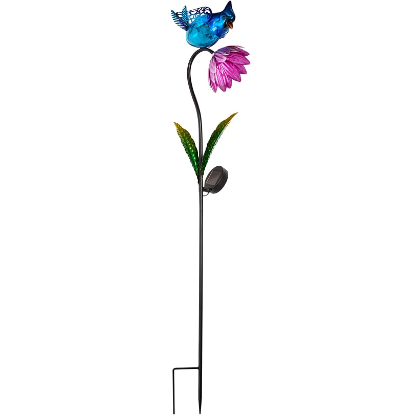 Solar Flower With Perched Bird Garden Stake - Blue or Red#select-color_blue