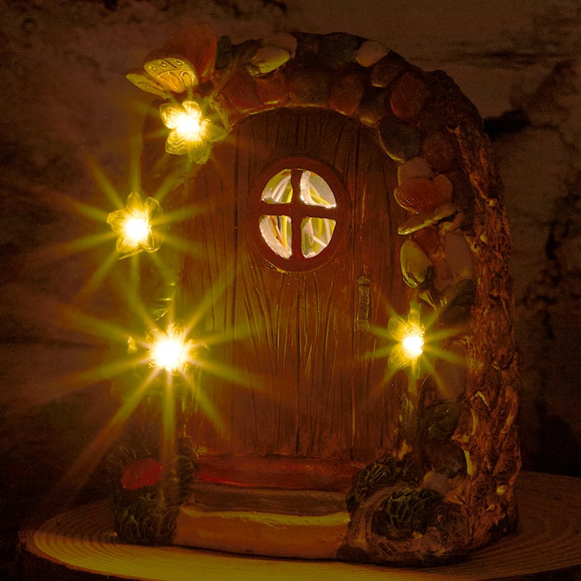 Miniature Solar Fairy Garden Door with Butterfly Accents