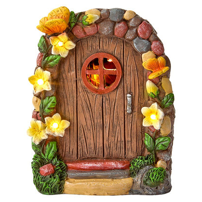 Miniature Solar Fairy Garden Door with Butterfly Accents