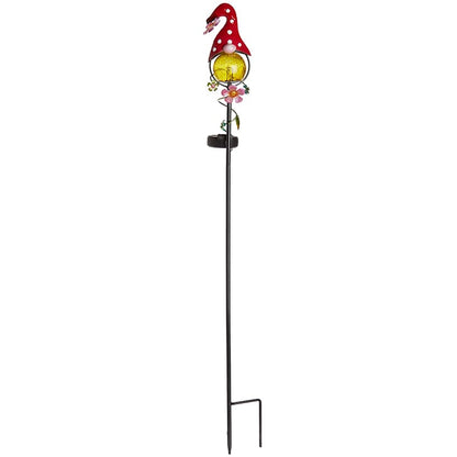 Solar LED Gnome Garden Stake Red with Flower or Blue with Butterfly