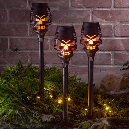 Halloween Skull Stake Solar In Orange Or Purple