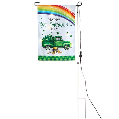 St Patricks Garden Solar Flag And Pole With Green Truck And Rainbow