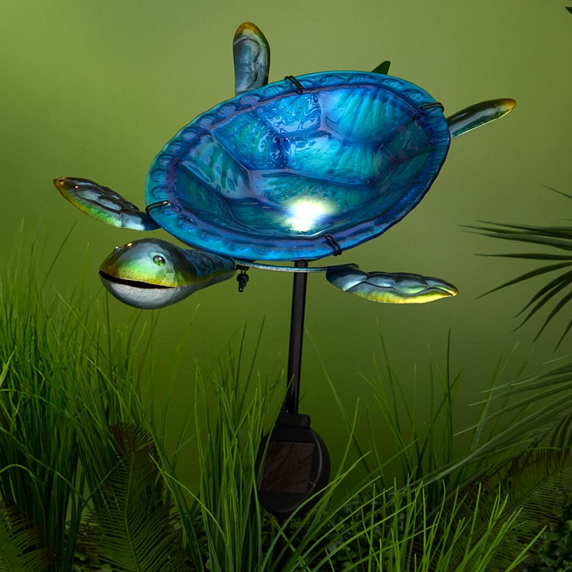 Outdoor Solar Birdbath and Feeder with Stake Turtle or Flamingo#select-birdbath_turtle